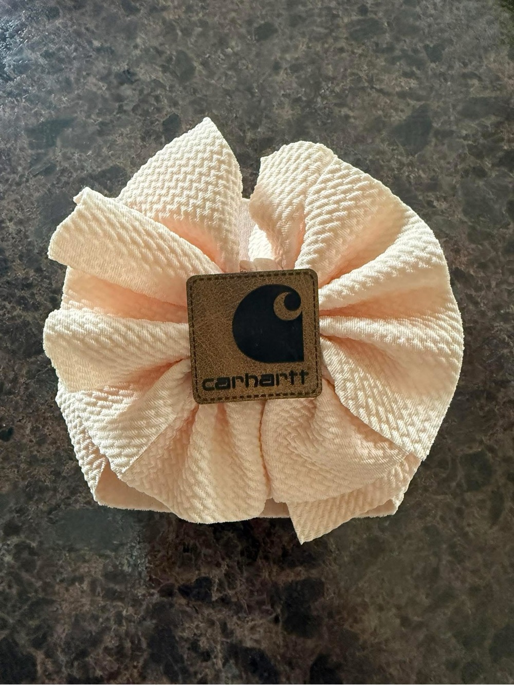 Headwrap size newborn(0-3months) Kids Soft Peach Fabric Bow with Logo Patch